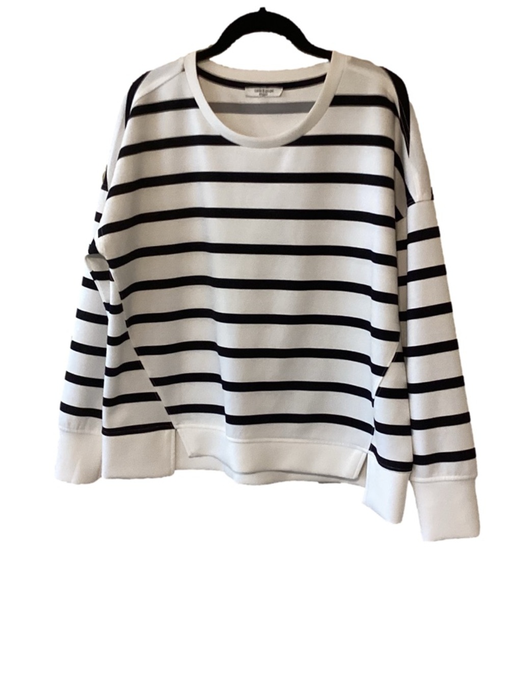 Cable & Gauge Studio Striped Black & White Crewneck Top Super Soft Modal Blend